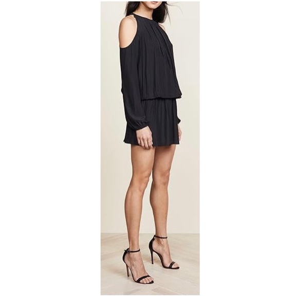 Ramy Brook Lauren Cold-Shoulder Drop-Waist Blouson Mini Dress Black Size Small - Picture 5 of 16